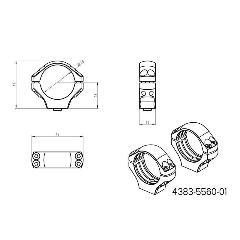 34mm δακτύλιοι στήριξης διόπτρας | μακριά Picatinny QD Ergo βάση