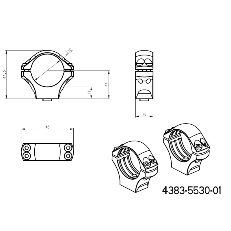 30mm δακτύλιοι στήριξης διόπτρας | μακρύ Picatinny QD Ergo βάση 