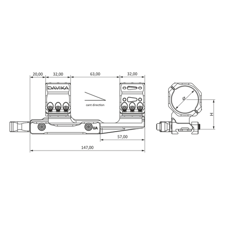 34mm βάση διόπτρας cantilever | ράγα Picatinny QD Ergo - Medium