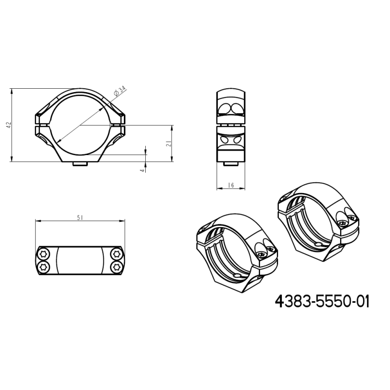 34mm δακτύλιοι στήριξης διόπτρας | μακριά Picatinny QD Ergo βάση 