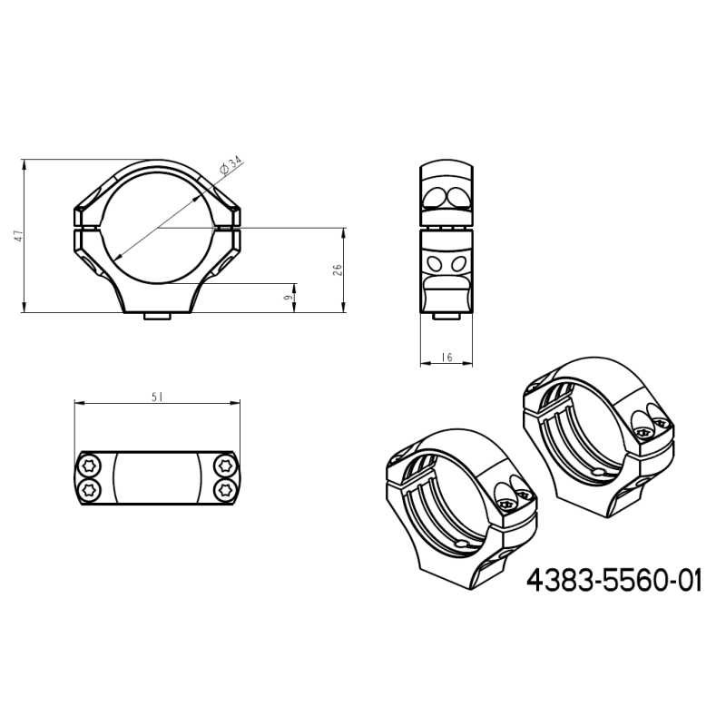 34mm δακτύλιοι στήριξης διόπτρας | μακριά Picatinny QD Ergo βάση 