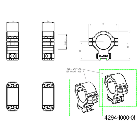 CZ 457 δακτύλιοι διόπτρας for dovetail | 1 inch [25.4mm]