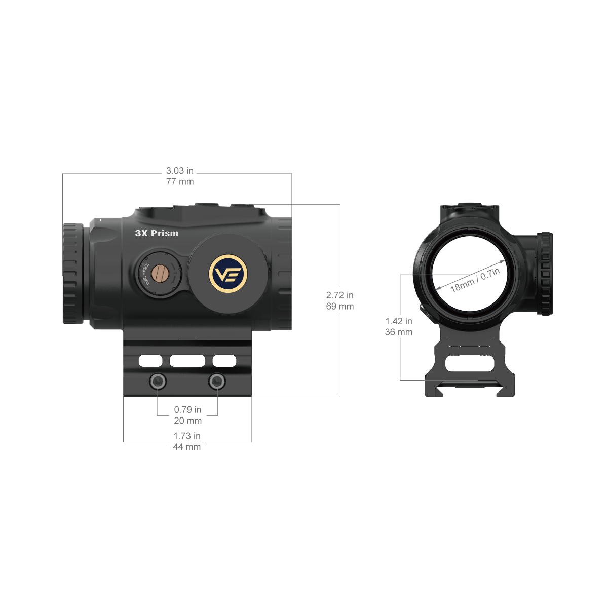 Vector Optics Σκοπευτικό τουφεκιού Paragon 3x18 ultra compact prism 