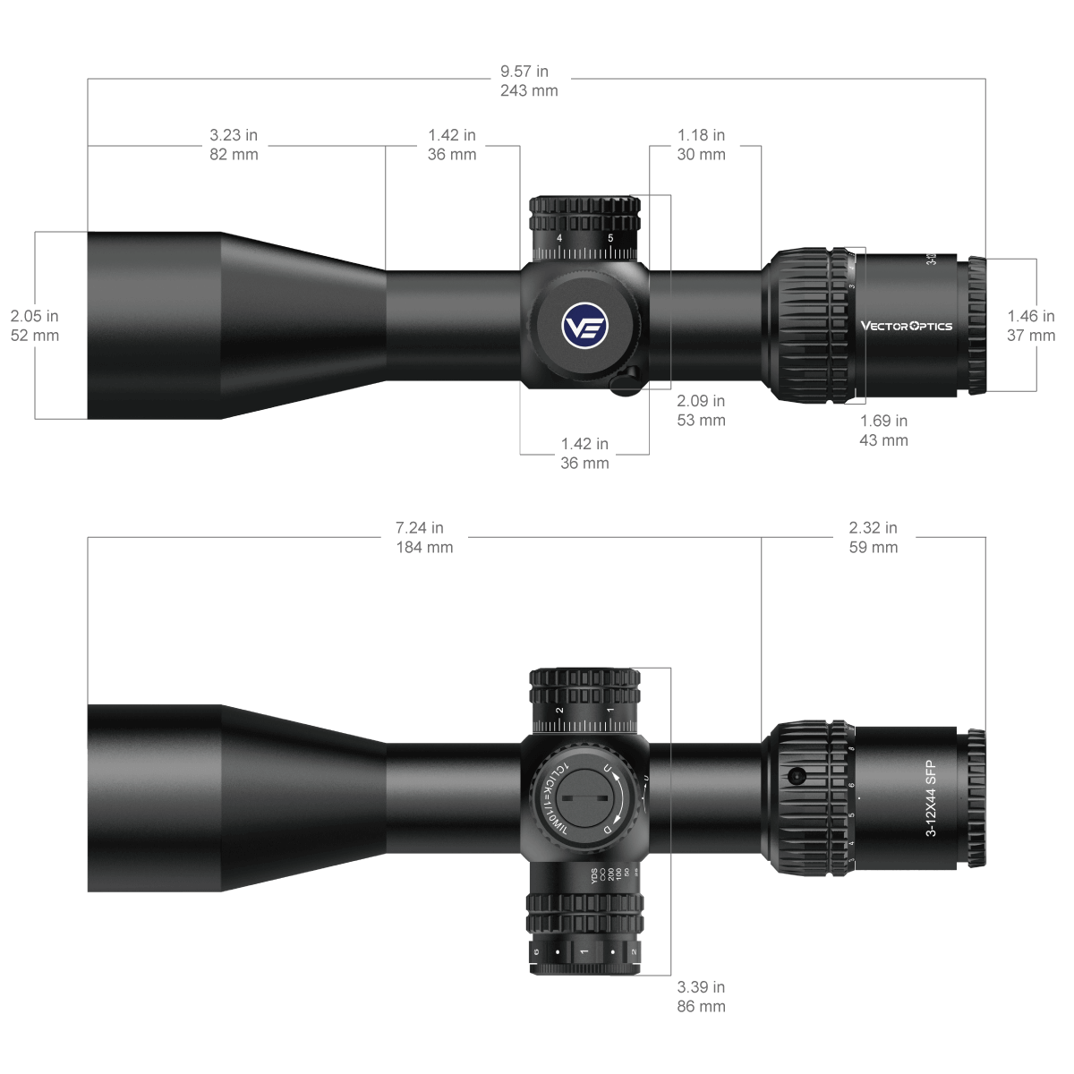 Vector Optics Veyron 3-12x44IR SFP συμπαγές σκοπευτικό τουφεκιού 