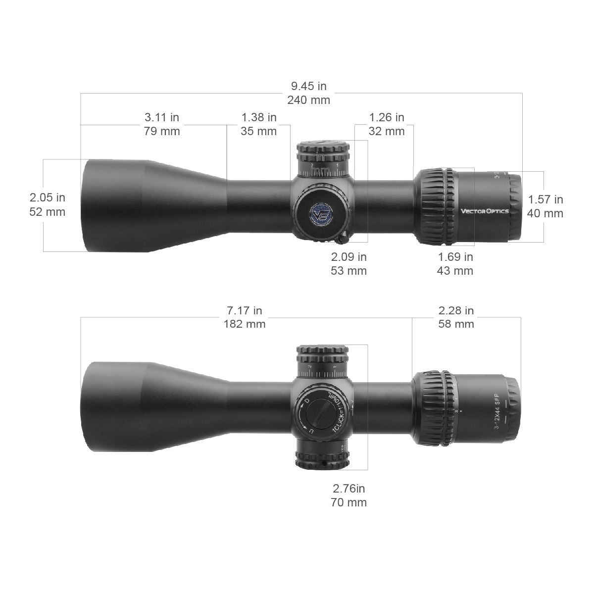 Vector Optics Veyron 3-12x44 SFP συμπαγές διόπτρα για τουφέκι 