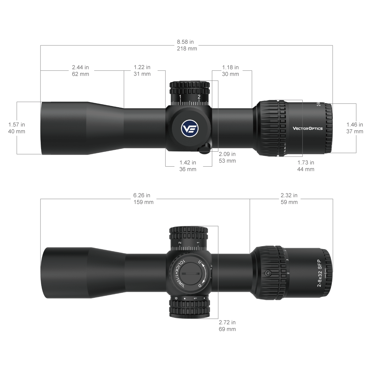 Vector Optics Συμπαγής διόπτρα όπλου Veyron 2-8x32IR 