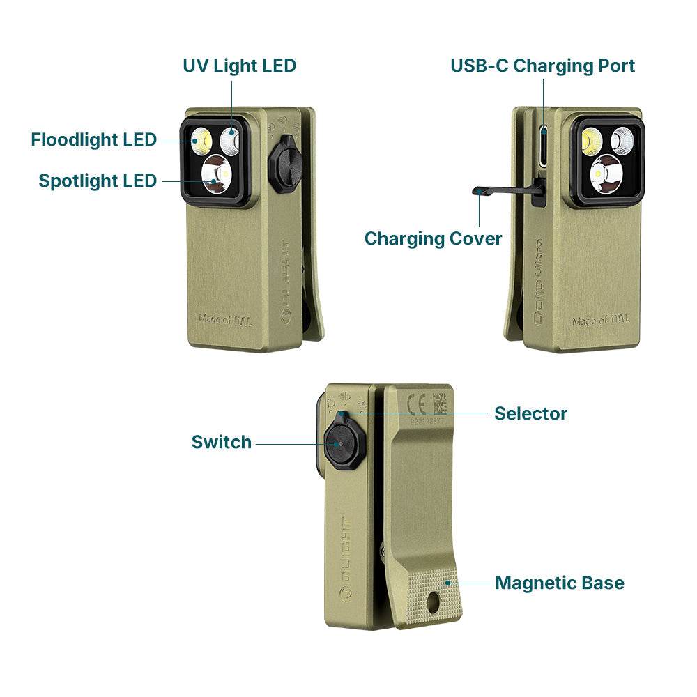 Olight Oclip Ultra | 3-σε-1 clip-on EDC φως | 530 lm - Olive Green