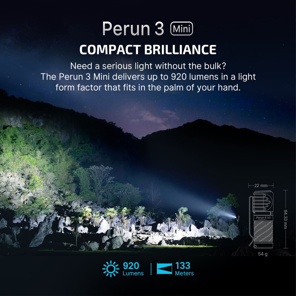 Perun 3 Mini | επαναφορτιζόμενος φακός κεφαλής | 1 250 lm