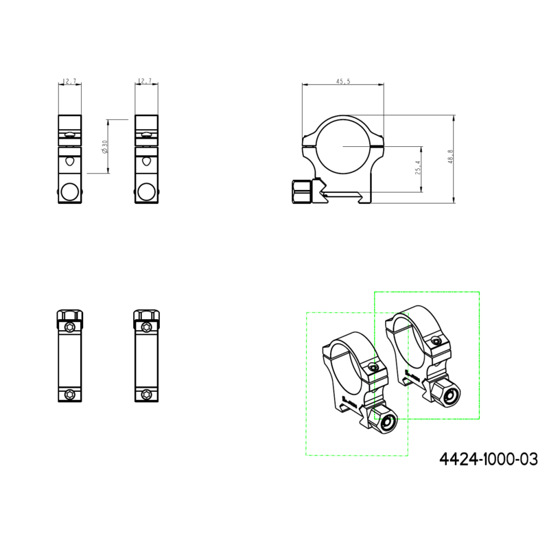 30mm δακτύλιοι στήριξης διόπτρας | Βάση Picatinny με παξιμάδι βίδας 